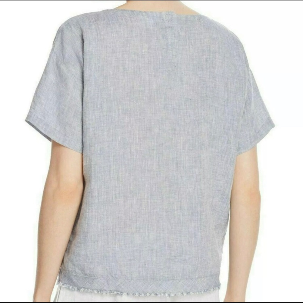 Eileen Fisher Boxy Handkerchief Linen chambray top - Picture 2 of 2
